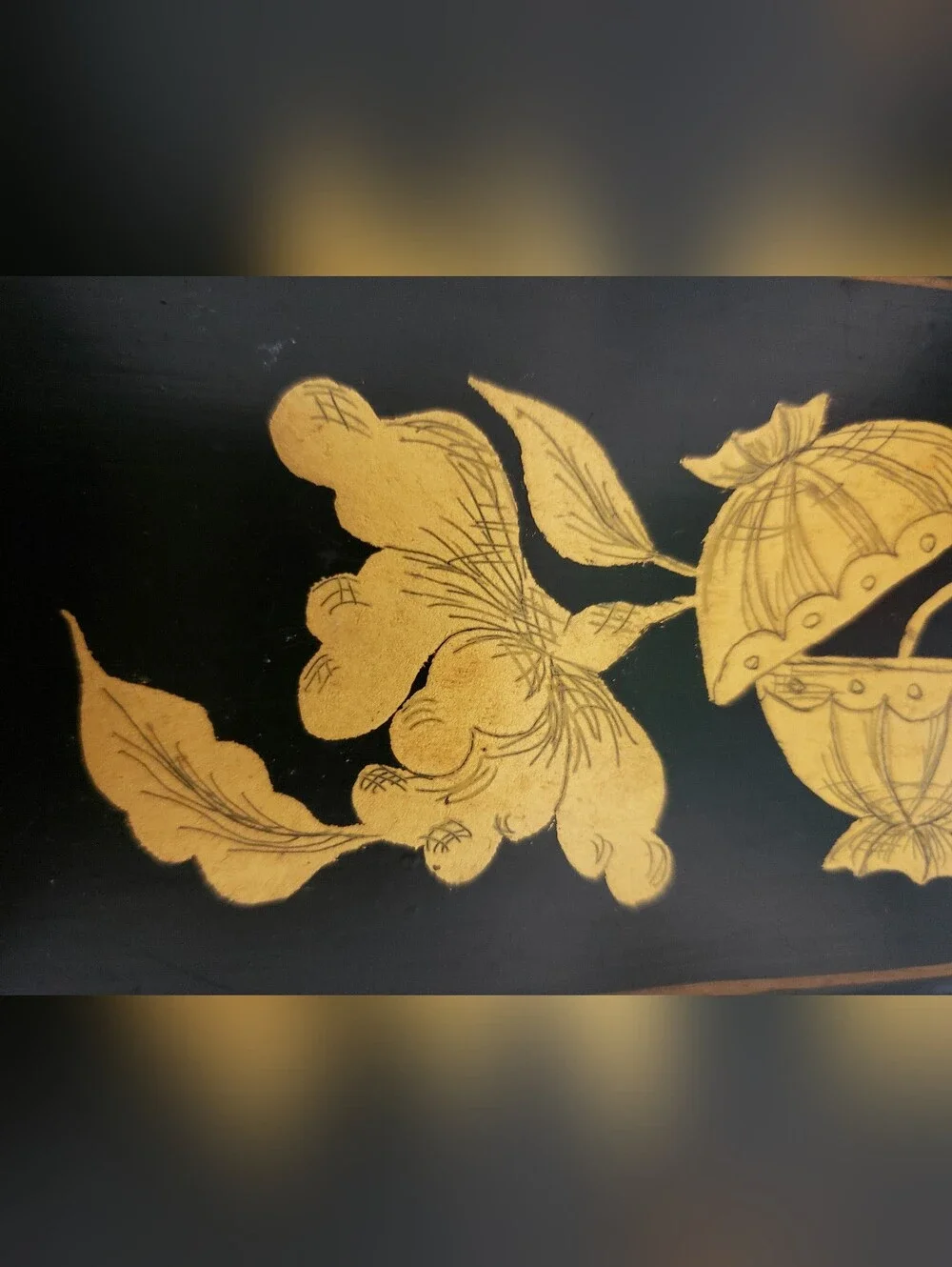Vintage Hand-Painted Chinoiserie Toleware Metal Trinket Tray